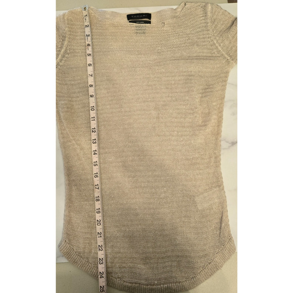 Tahari Sweater Womens XS Beige Linen Boat Neck Open Knit Minimalist Lightweight - Picture 8 of 10